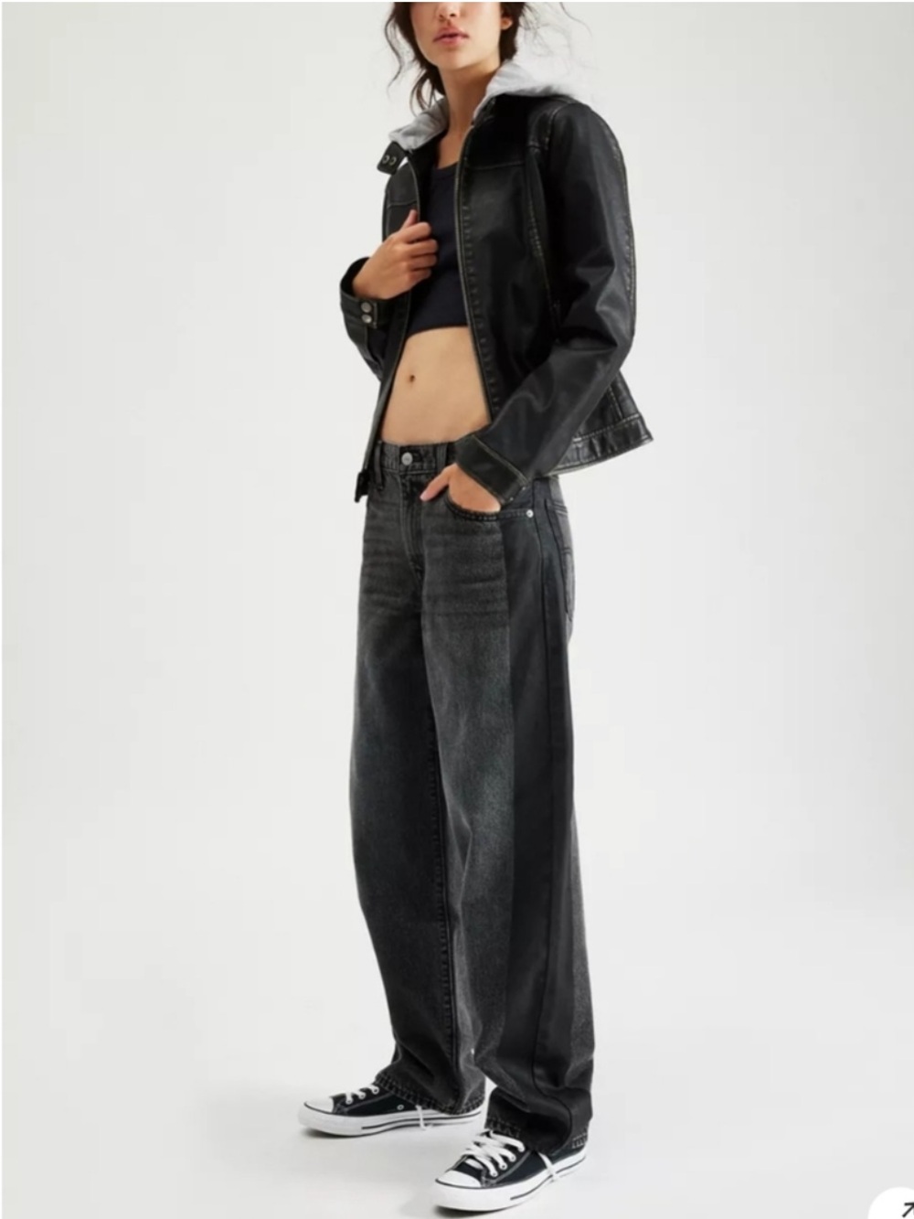 Baggy Dad Two Tone Charcoal Black Wide Leg Jeans - Size 27 - Picture 13 of 14